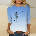 thumbnail image 2 of QATAINLAV Shirts for Women 2025 Summer Fashion Dandelion Print Tees Shirts Casual Loose Crew Neck 3/4 Sleeve Cotton Blouse Workout Tops Light Blue XXL, 2 of 6