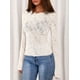 thumbnail image 3 of Blusa PRETTYGARDEN de Encaje Beige Transparente con Mangas Acampanadas Largas M, 3 of 8