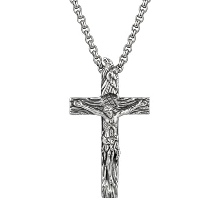 MYSTICPOEM Jesus Christ Crucifix Pendant Necklace Religious Gifts for Women Men with 24 Inch Stainless Steel Chain