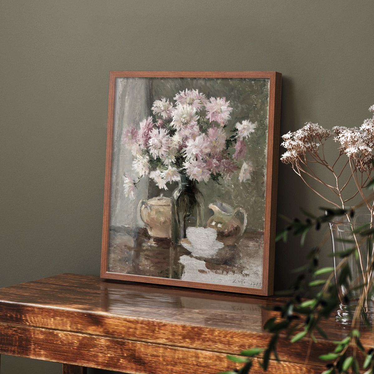 Vintage Floral Print CV - 10in. x 8in. Vintage Framed Print in Walnut Wood Frame