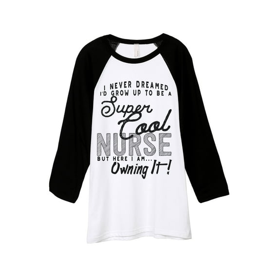 Thread Tank Super Cool Nurse Unisex 3/4 Sleeves Baseball Raglan White Black Small