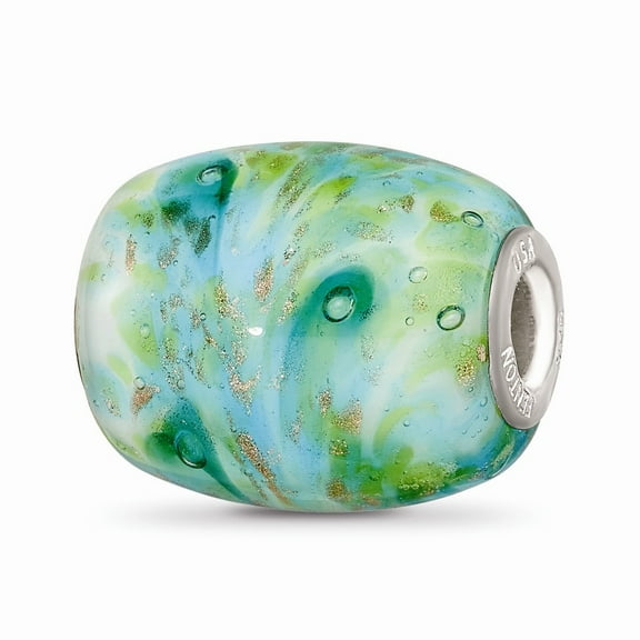 Fancy Bead White Sterling Silver Glass Sterling Silver Reflections Multi-Color Green With Glitter Fenton Bead