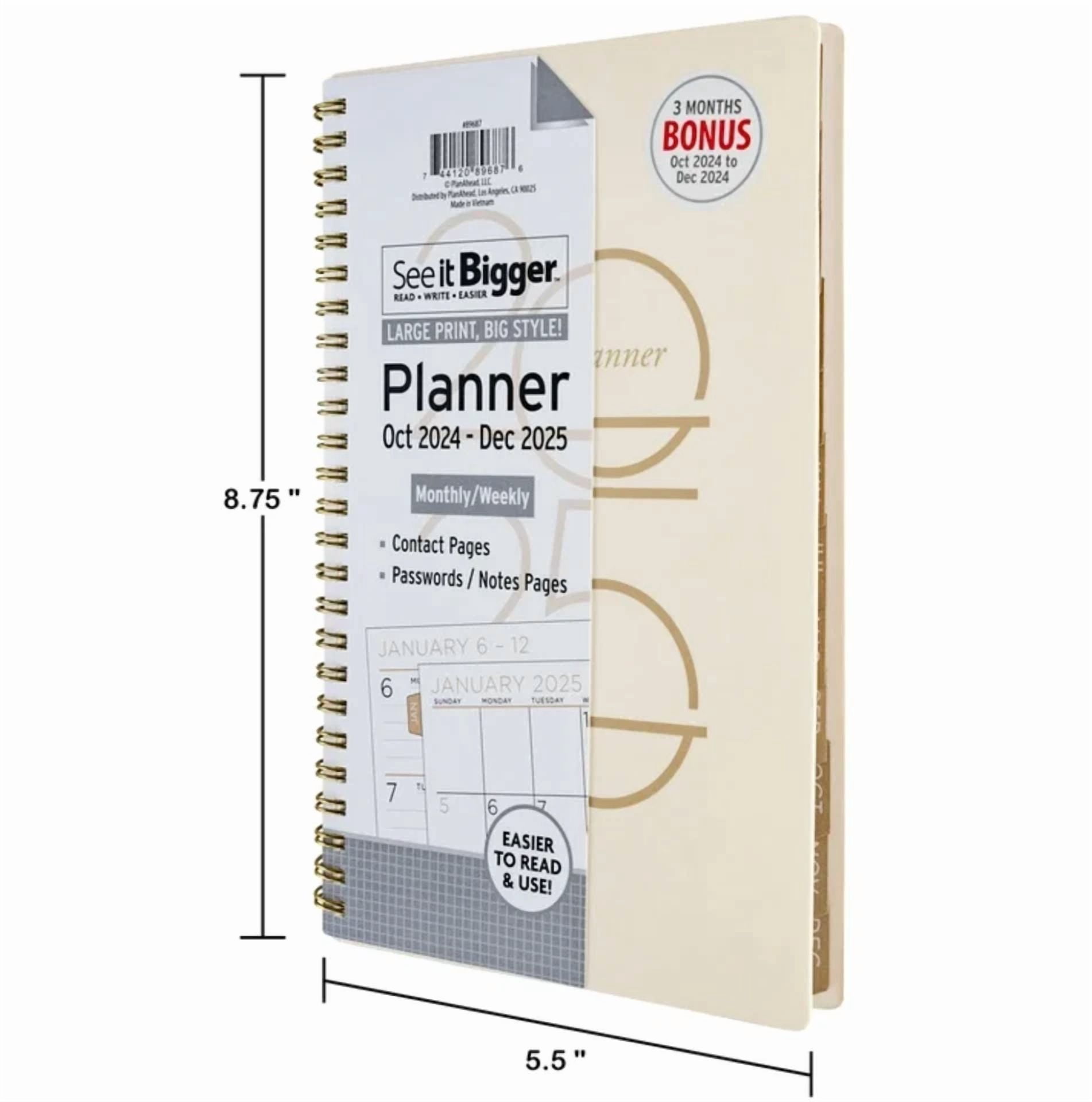 See It Bigger 2025 Monthly Weekly Planner Large Print New 8.75" X 5.75"