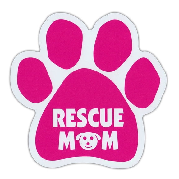 Magnet, Dog Paw, Dog Rescue Mom (Pink, Dog Face Graphic), 5.5" x 5.5" Magnetic Bumper Sticker