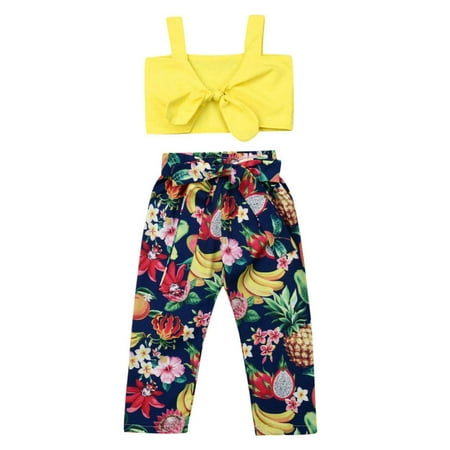 

Hirigin Toddler Baby Girl Flower Summer 2PCS Outfits Bow Top Fruit Print Pant