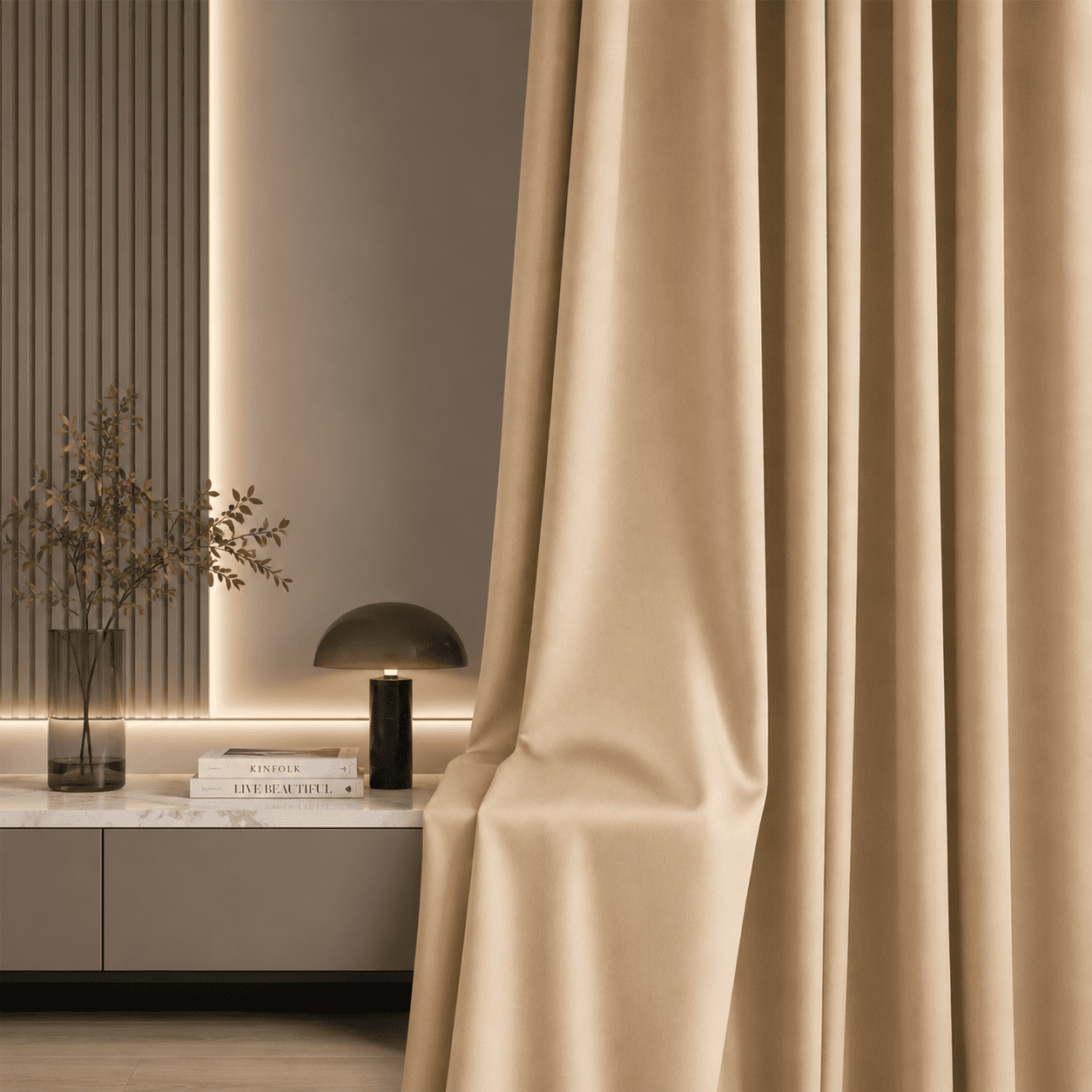 TOPICK Beige Room Darkening Curtains Solid Grommet Drapes for Bedroom Living Room Dining Room 2 Panels W40" x L96" inch
