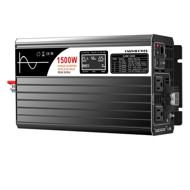 CNSWIPOWER 1500W (Potencia máxima 3000 W) inversor de Onda sinusoidal Pura y convertidor Solar CC 48V a CA 120V 60 Hz con Arranque Suave para Coche y Camping (CC 48V (Rango 40V-60V) 1500W)