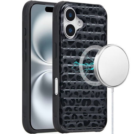 Case For Apple iPhone 16 Plus (6.7") Pattern Design Magnetic Chrome Hybrid Compatible with Magsafe Dual Layer Shockproof TPU Hard PC Back Phone Cover for iPhone 16 Plus, Black Leopard