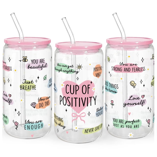 Vaso SANDJEST de cristal de 470 ml con tapa y pajita