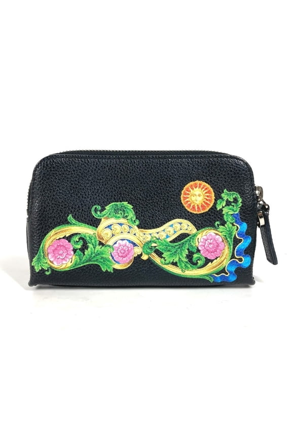 Pre-Owned VERSACE Versace logo large wallet coin purse round zipper wallet/coin case... (Good)