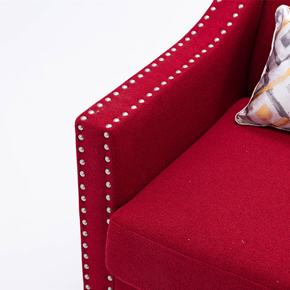 Kepooman Modern Accent Chair for Bedroom Living Room, Armchair with Nailheads and Solid wood Legs Teal Linen, Red Kepooman Modern Accent Chair for Bedroom Living Room, Armchair with Nailheads and Solid wood Legs Teal Linen, Red