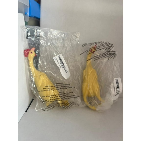 2 Piece Novelty 8" Rubber Stretch Chicken New (BONUS 2 FUN CHOPS)