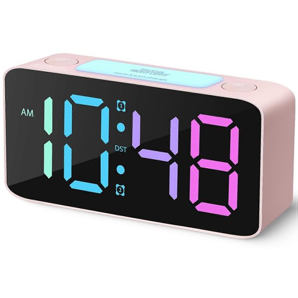 Super Loud Alarm Clock for Heavy Sleepers Adults Digital Clock with 7 Color Night Light Pink:Pink/Pink Great Gift