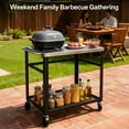 thumbnail image 3 of Chariot de BBQ Extérieur Robuste, Table de Gril Roulante en Acier Inoxydable avec Roues Verrouillables, Chariot de Gril à Double Étagères avec Crochets pour Patio Extérieur, Fête dans la Cour, 3 of 6