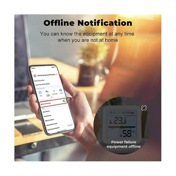 Smart WiFi Temperature and Humidity Sensor,Tuya Indoor Hygrometer Thermometer with LCD Display Back