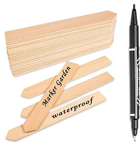 Whaline 60Pcs Bamboo Plant Labels with 1 Marker Pen Eco-Friendly T-Type Wooden Plant Sign Tags Wood Garden Markers Decorative Garden Tags for Seed Potted Herbs Flowers Vegetables 6.5X 10 cm 