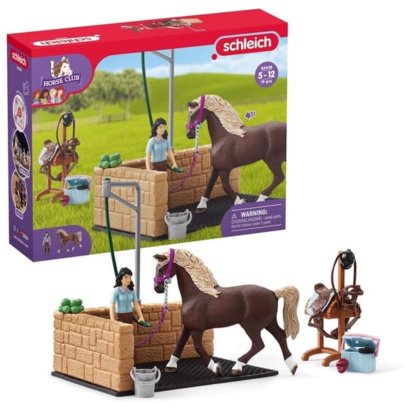 Schleich Horse Club : Coffret de Jeu pour Chevaux de Zone de Lavage Équestre - Ensemble de 19 Pcs No 42438