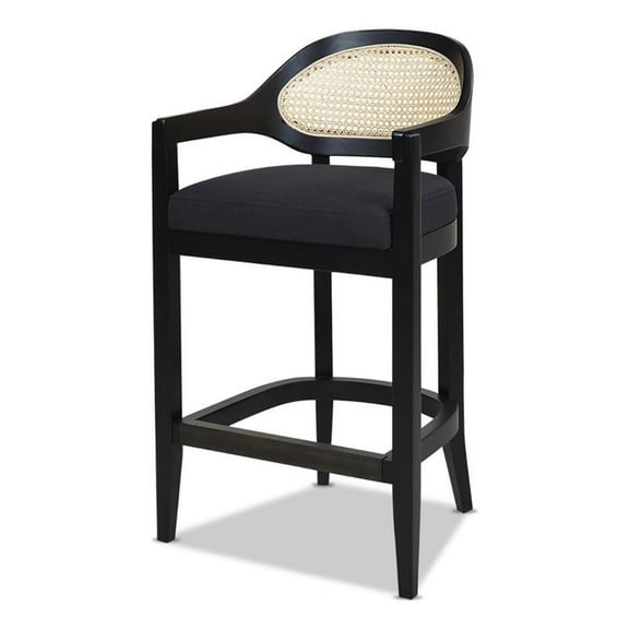 Pemberly Row 27" Back Counter-Height Bar Stool Natural Black Linen