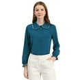 thumbnail image 1 of INSPIRE CHIC Women's Sweet Ruffle Peter Pan Collar Button Up Work Shirts, 1 of 6