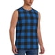 thumbnail image 2 of Fotbe Blue Black Plaid Men's Camiseta sin Mangas Estampada para Hombres, Playera Casual para Gimnasio, Entrenamiento, Playa-Large, 2 of 7