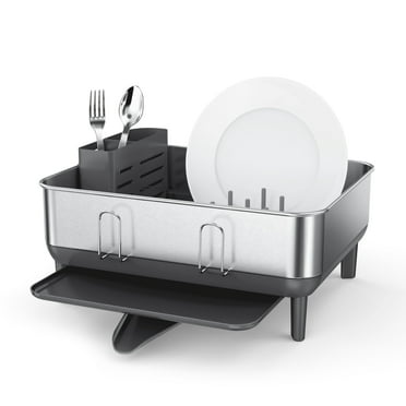 Simplehuman Compact Kitchen Dish Drying Rack, Fingerprint-Proof Stainless Steel Frame, Grey Plastic