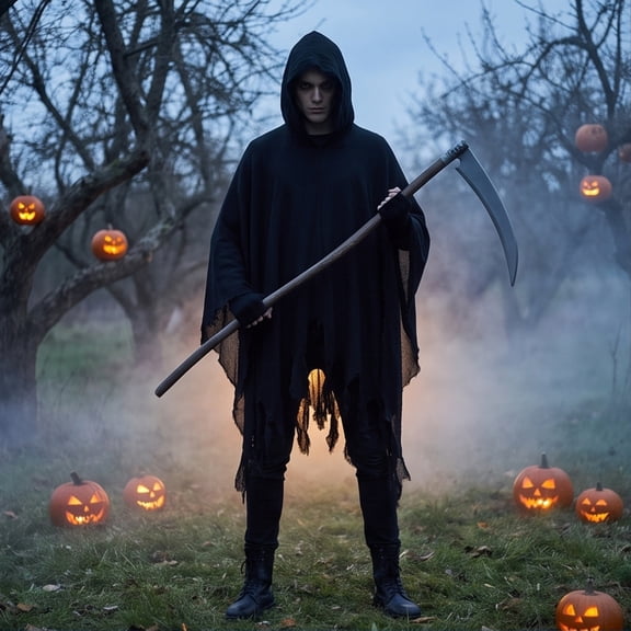Grim Reaper Cosplay, Grim Reaper Costume, Grim Reaper Outfit, Halloween Grim Reaper Costume Medieval Renaissance Hooded Cloak Gothic Wizard Cape for Adult Halloween Cosplay, Black One Size