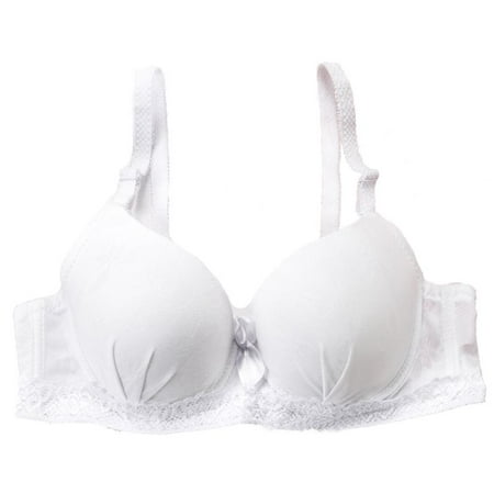

Abcelit Clearance! Women Embroidery Lace Bra Sexy Padded Up Underwire Ladies Bow Brassiere Bra White 70B
