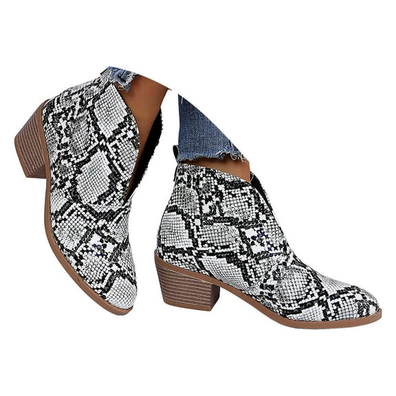 Mepaouo Women's Ankle Boots V Cut out Chunky Stacked Heel Chelsea Booties Winter Fall Slip on Dress Shoes