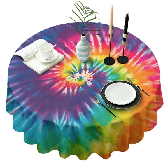Colorful Tie Dye Pattern Round Tablecloth 60"x60",Wrinkle Wipeable Table Cloth for Kitchen Dining Room Picnic Patio Party
