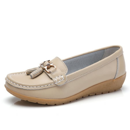 

Women‘s Metal Buckle Decor Wedge Loafers Comfortable Solid Color Soft Sole Slip On Shoes Casual Walking Shoes