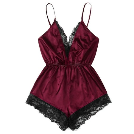 Push up Bras for Women Push up Lingerie for Women Sexy plus Size Fashion Women Sexy Lingerie Girl V-neck Lace Splice Bodysuit Sleepwear Bodydoll