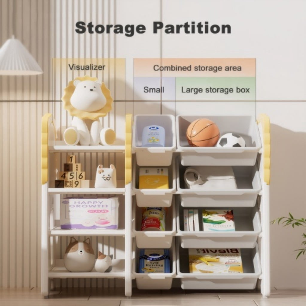 Kids Bookshelf and Toy Storage, 4-Tier Organizer with 8 Removable Storage Bins, Children's Bookcase & Toy Organizer for Bedroom, Playroom, Nursery, Classroom & Study Room, Grey