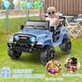 thumbnail image 6 of Funcid 12 Volt Kids Ride on Truck Car Remote Control, 2X35W Motors, Electric Ride on Toys for Toddlers w/Bluetooth USB Music Player, 4 Wheels Suspension LED Lights Safety Belt, 3 Speed, Blue Gray, 6 of 8