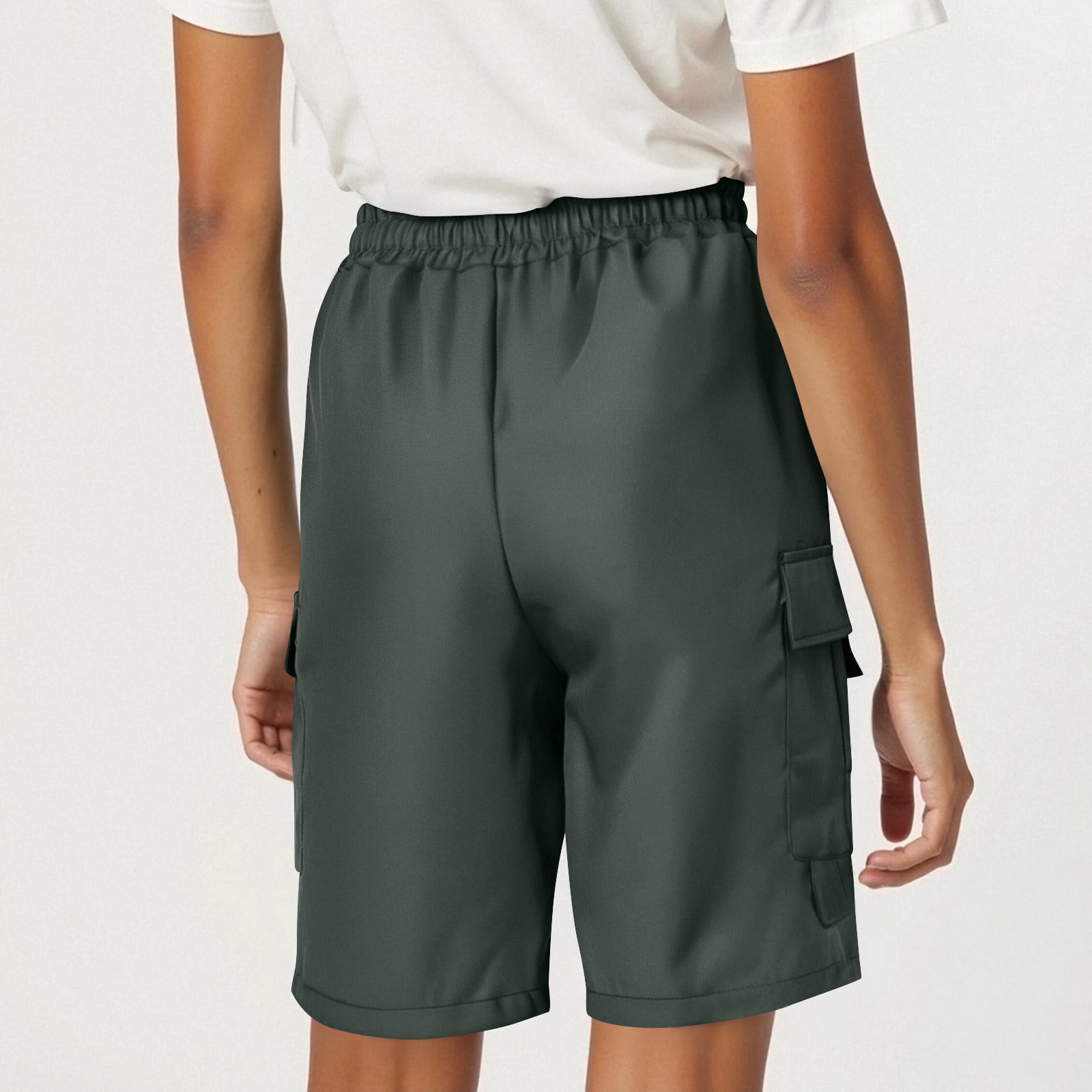 Bermuda Cargo Pour Femme Été Léger Pantalon Court Elastique Taille Haute Poches Ete Travail Sport Leger Slim Y2k Shorts Chic Vêtements D'été Décontractés Pour Le Travail Extérieur Short Femme Coton