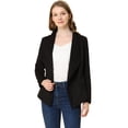 thumbnail image 1 of Chaqueta de gamuza sintética para mujer Cárdigan de outwear drapeado con solapa frontal abierta Negro M, 1 of 6