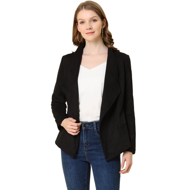 Chaqueta de gamuza sintética Allegra K Cárdigan outwear drapeado solapa frontal abierta Negro S