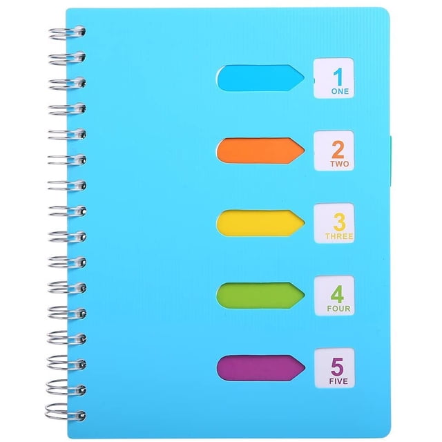 5 Subject Notebook, A5 Notebooks and Journals Spiral Bund, Wide Ruled, Lab Professional Notepad, Colored Dividers with Tabs, 5.7”×8.27”, Hardcover Memo Planner for School Kids Girls Women