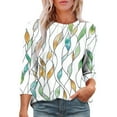 thumbnail image 2 of CYMMPU Loose Fit Round Neck 3/4 Sleeve Floral Printed Spring Tops Fall Trendy Shirts Blouses for Women Dressy Casual Tunic Tops Lightweight Basic Tees Green XL, 2 of 5