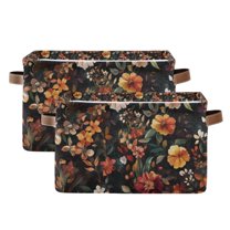 Yayeee 2 Pack Canvas Storage Basket with Handles for Shelves Fabric Bins Closet Organizer, Colorful Flower