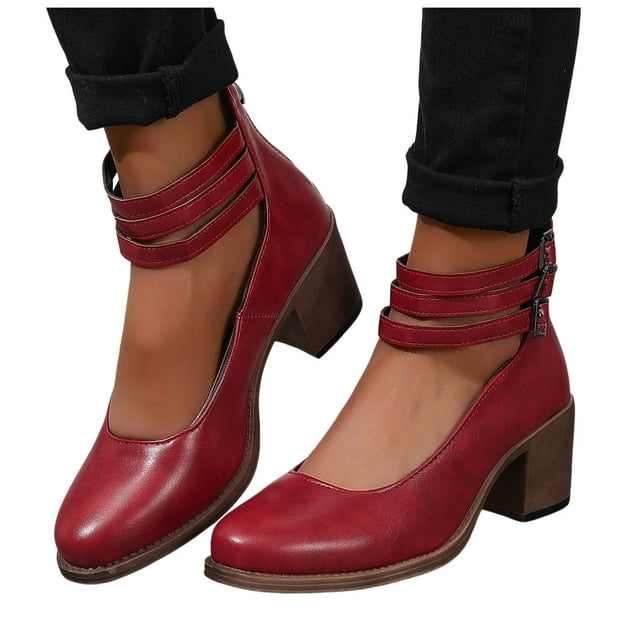 Chaussures Habillées à Talons Hauts Mary Jane pour Femmes 2025 Tendance Décontractées en Cuir à Bout Rond à Talon Bloc Épais