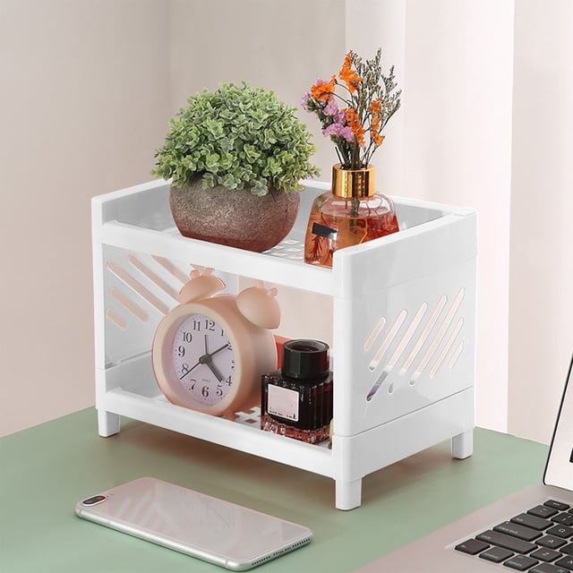 TIMIFIS Wire Shelving Desktop Double-Layer Storage Rack Cosmetics Storage and Organization Cabinet Hollowed Out Kitchen Seasoning Sorting Rack Bathroom Accessories