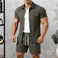 thumbnail image 2 of Dianli Men's Solid Color Casual Loose Sports Elastic Waist Shorts and Double Pocket Lapel Half Button Top Set, Relaxed Fit Beachwear, Button Front Two Piece Summer Fashion Suit Pink M, 2 of 7