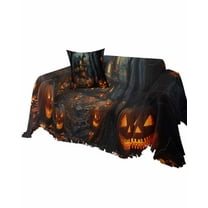 Halloween Sofa Couch Covers for Dog,Washable Sofa Throw Cover Single Slipcovers for Armchair with Tassels,Castle Forest Pumpkin Vintage Bats Cottage Couch Protector Towel Blanket Medium 71''x91''