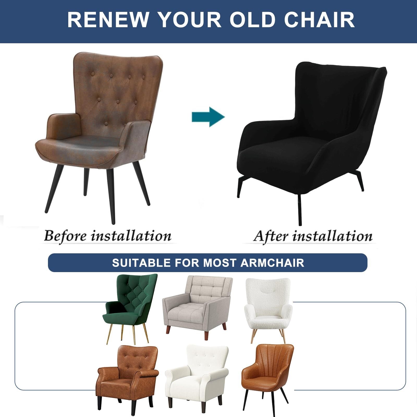 BH-JJSMGS Mid Century Modern Accent Chair Cover Jacquard Armchair Slipcover Soft Armchair Sofa Covers Removable Washable Chair Covers with Arms Furniture Protector for Living Room