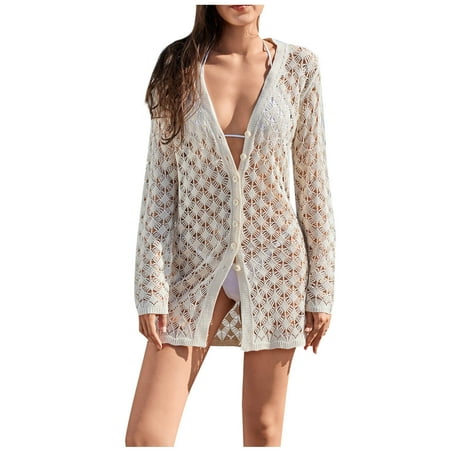ZVNAH Womens Bikini Cover Up Dress Summer Crochet Hollow Out Knit Beach Bathing Suit Swim Cover