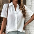 thumbnail image 2 of Women Casual T-Shirt Solid Short Sleeve Turndown Collar Buttons Cardigan Blouse Tops, 2 of 9