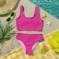 thumbnail image 6 of CCRFTGI Swimsuits for Child Girls Size 7 2 Piece Set Swimming Bathing Suits Beach Vacation Solid Girls Bikini Cute Summer Girls Clothes Swimsuits Swimwear Hot Pink 3-4 Years, 6 of 9
