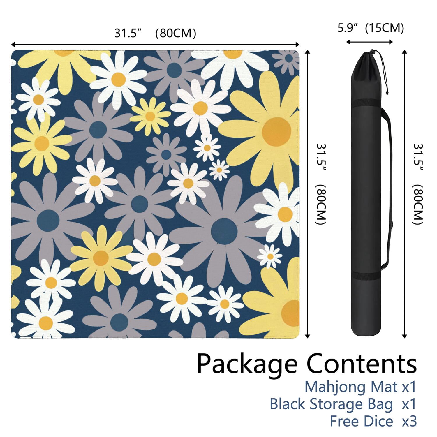 Floral Mahjong Game Table Mat 31.5 Inch Square Features a Rubber Non-Slip Bottom to Prevent Movement During Intense Tile Games