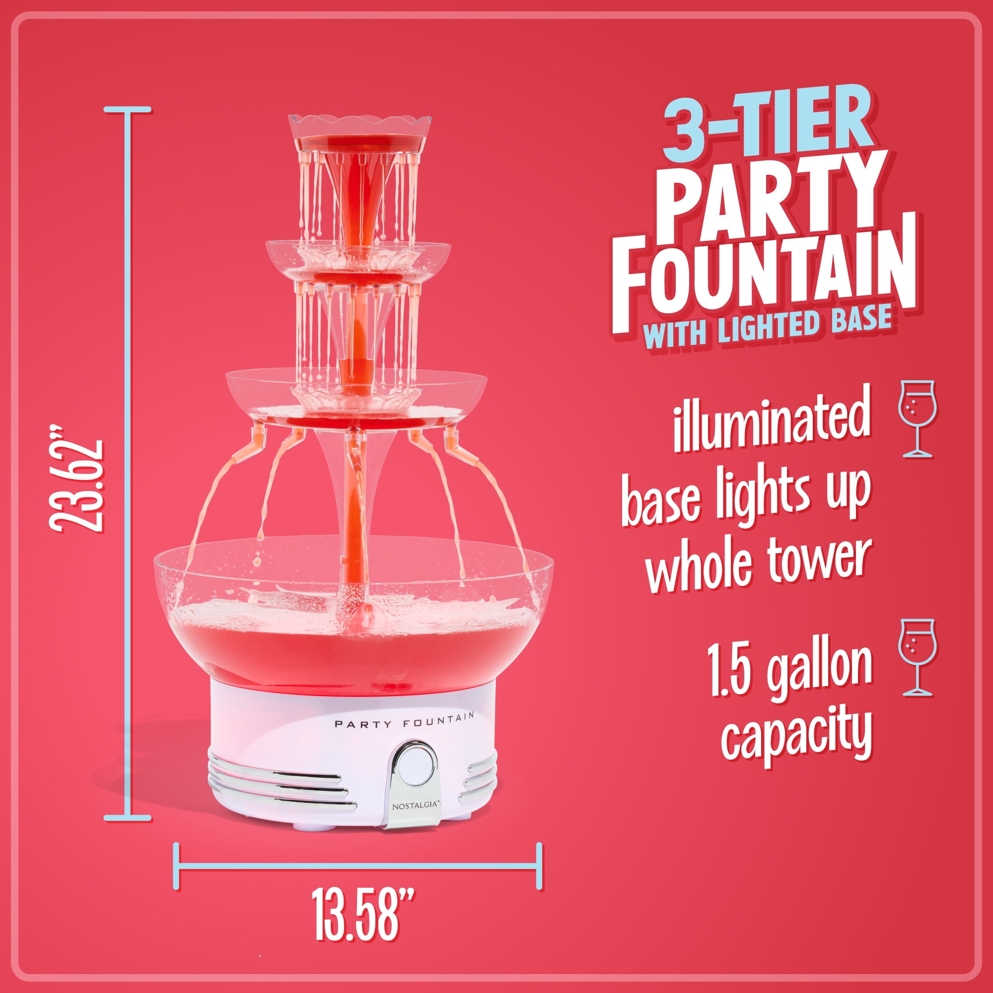 キッチン家電 Lighted Party Fountain Nostalgia 3-Tier Party Drink Dispenser and Beverage Fountain with