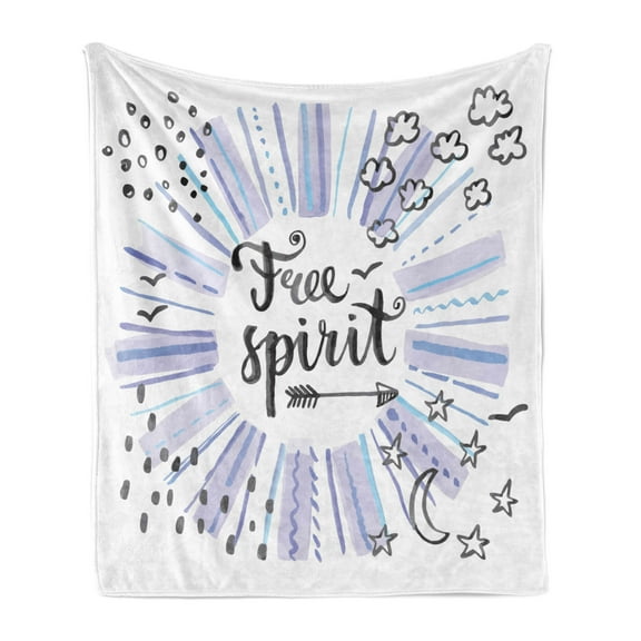 Saying Soft Flannel Fleece Throw Blanket, Watercolor Lettering Free Starburst Inspired Doodled Stars Clouds Dots, Cozy Plush for Indoor and Outdoor Use, 50" x 70", Multicolor, by Ambesonne